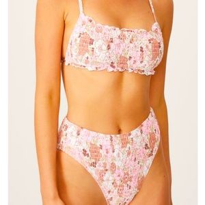 Backless ruffle bikini top and smocked bottoms